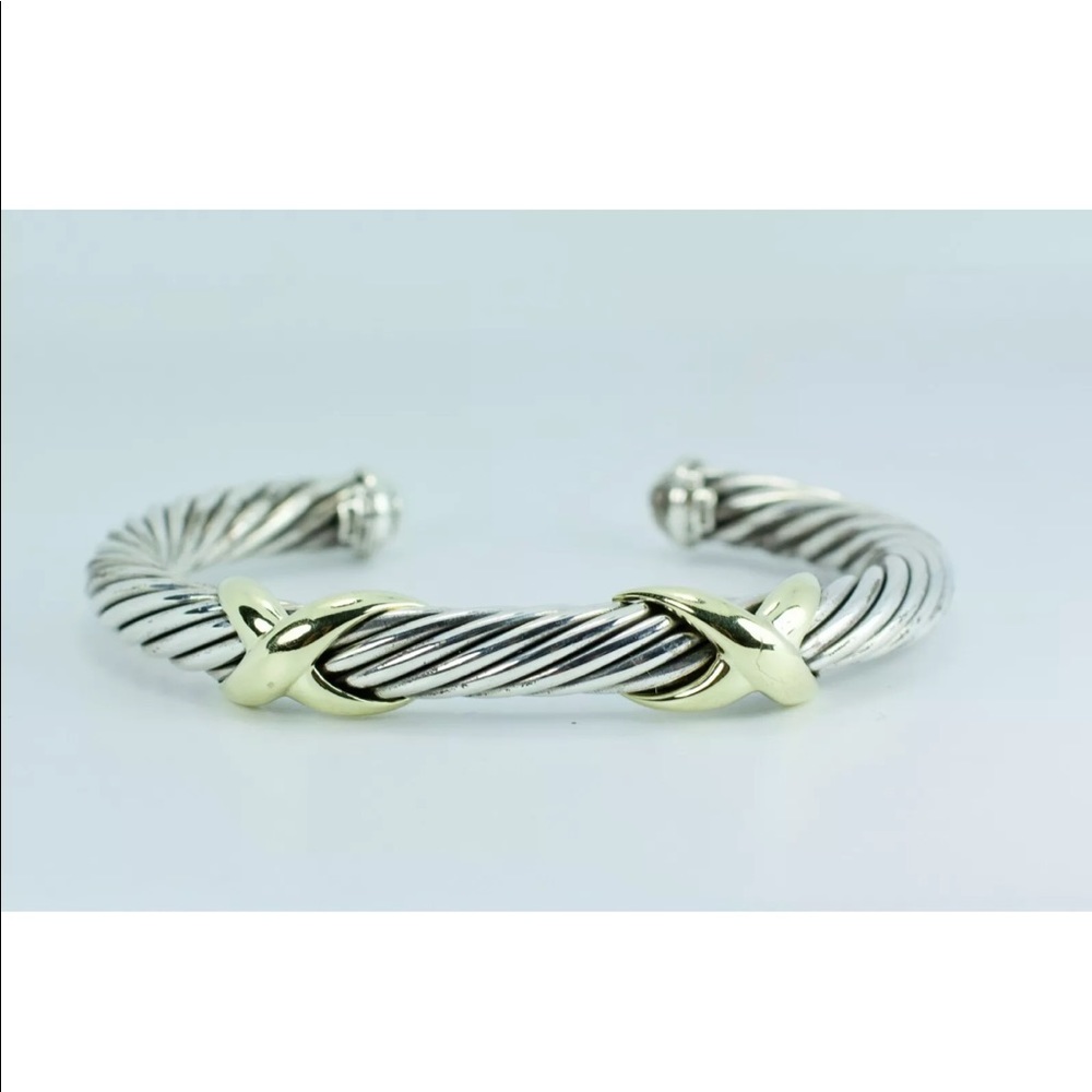 David Yurman 14k Yellow Gold & SS cable X bangle